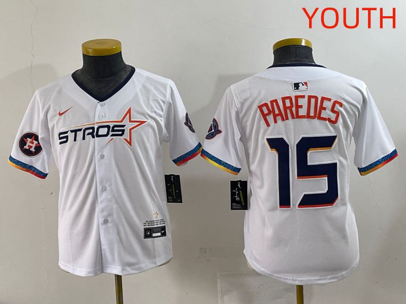 Youth Houston Astros #15 Paredes White Fourth generation Joint Name 2025 Nike MLB Jersey style 7->youth mlb jersey->Youth Jersey